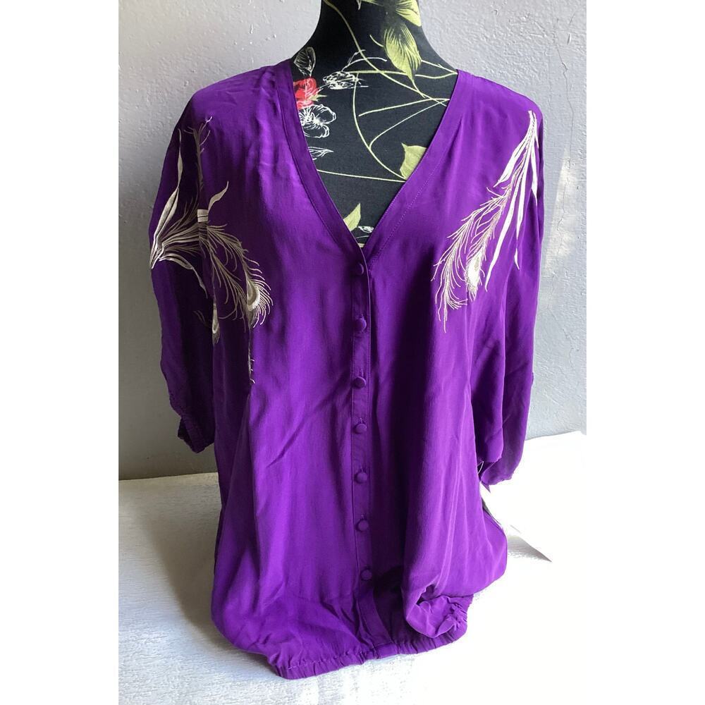 Karen kane dolman 100%‎ silk elastic waistband  purple blouse women size 1X
